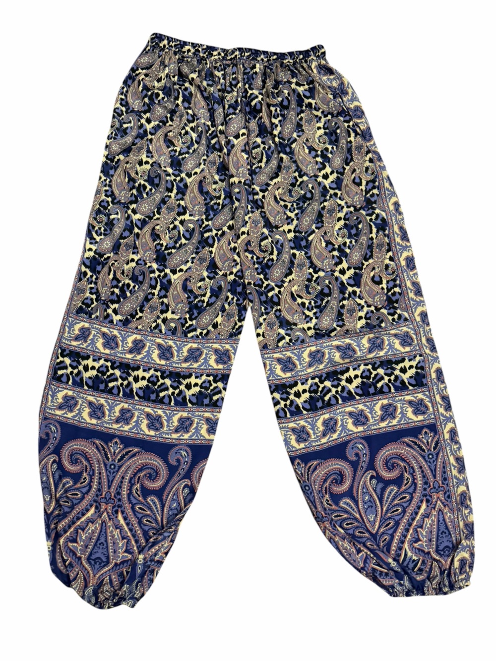 Silk blend Blue Paisley & Floral Print Balloon Joggers size L/XL - Picture 4 of 7